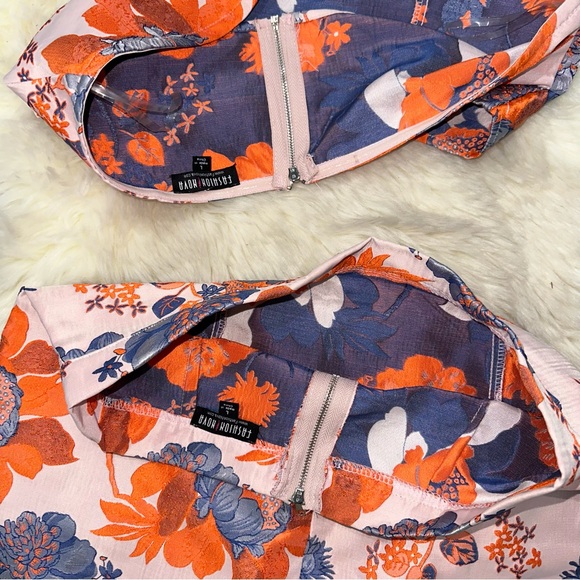 Fashion nova Asami floral skirt set jacquard pink peach orange navy cute - Picture 14 of 14